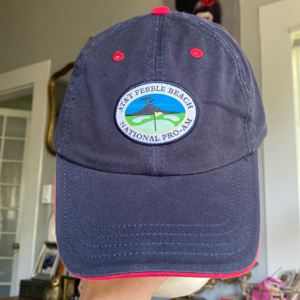 Vintage Pebble Beach National Golf Pro-Am Blue Red Strapback Canvas Cap Hat